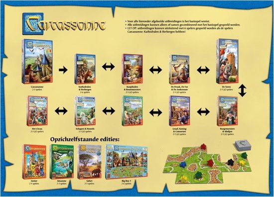 Thumbnail van een extra afbeelding van het spel Spellenbundel - 2 stuks - Carcassonne De Draak, De Fee en De Jonkvrouw & Bruggen, Burchten & Bazaars