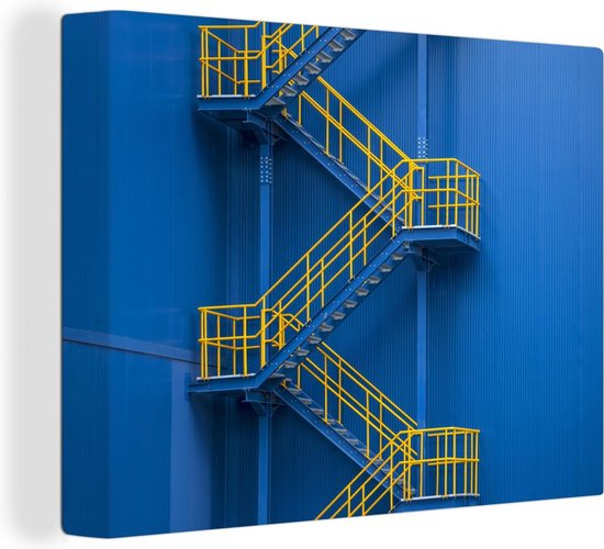 Canvas Schilderijen Gele trap blauwe muur 40x30 cm Wanddecoratie