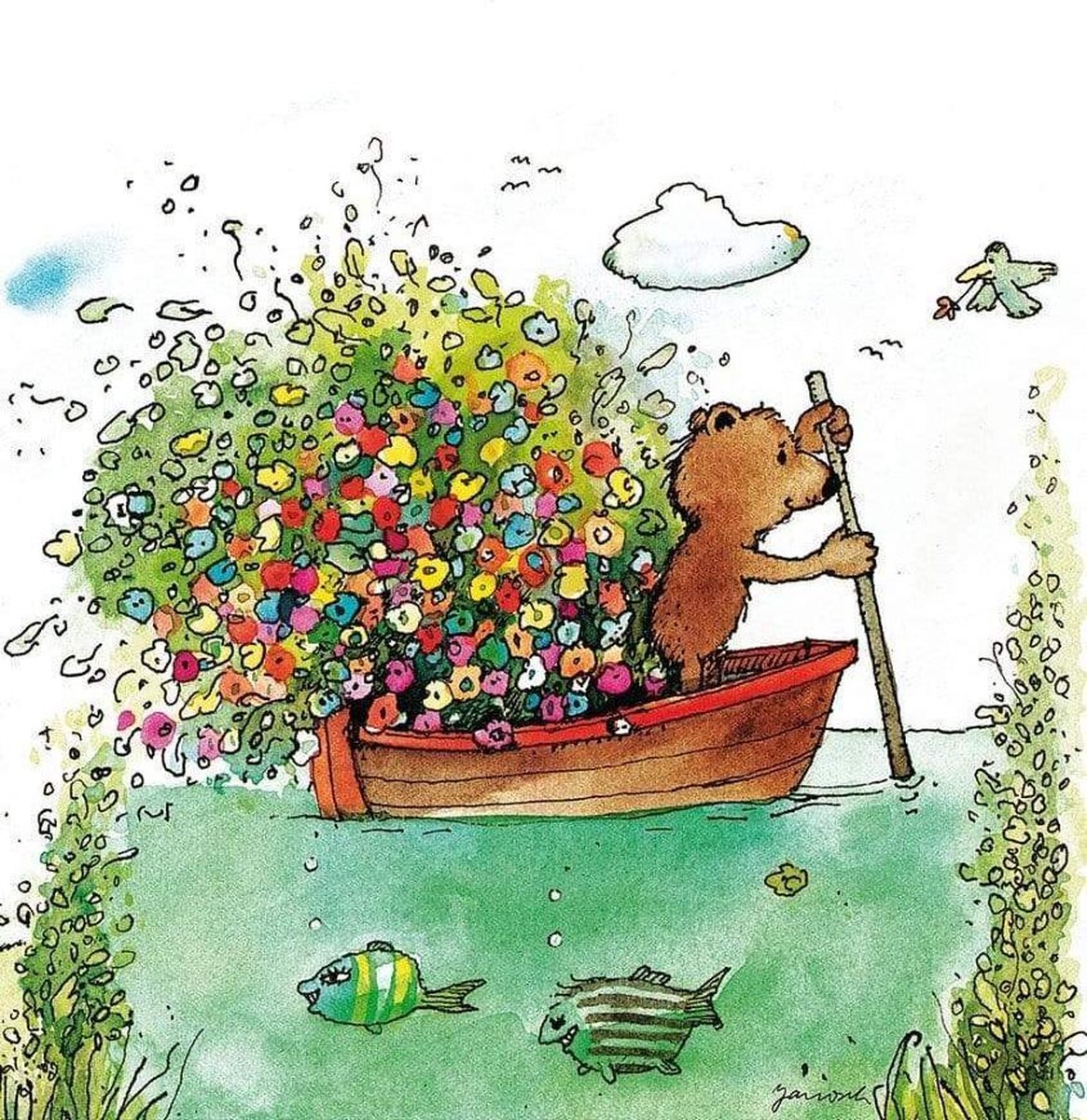 PGM Kunstdruk Janosch - Blumen-Fähre 48x58cm Divers