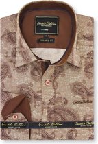 Heren Overhemd - Slim Fit - Jacquard Paisley - Bruin - Maat S