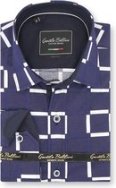 Heren Overhemd - Slim Fit - Grid Mesh - Blauw - Maat S