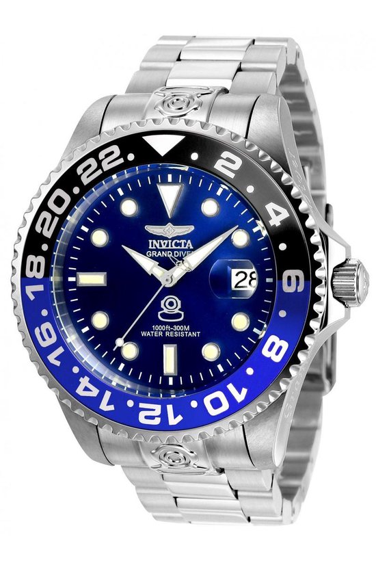 Invicta Grand Diver 21865 Heren Horloge - Waterdicht - Analoog - Automatisch Uurwerk - Roestvrij Staal met blauwe Wijzerplaat - 47mm