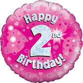 Oaktree 18 Inch Happy 2nd Birthday Pink Holographic Balloon (Pink/Silver)