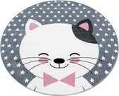 KinderTapijt schattige kat en sterprint Grijs-roze-Wit