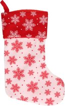 1x Wit/rode kerstsokken met sneeuwvlokken print 40 cm - Kerstversiering/kerstdecoratie sokken