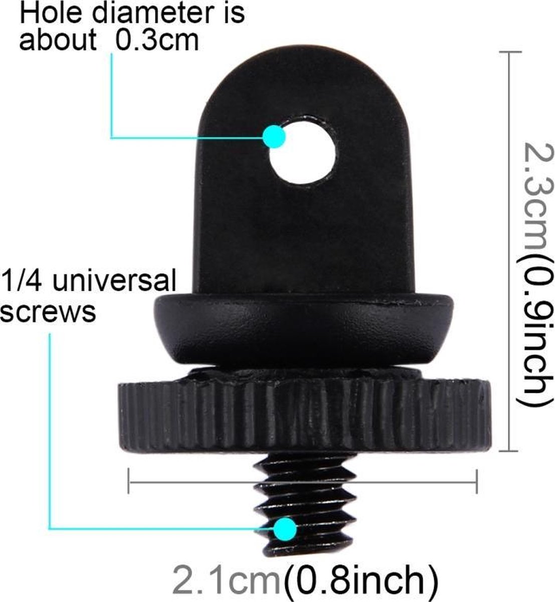 B2C Multi Services - Mini formaat 1/4 inch schroeven Tripod Mount Adapter voor  GoPro HERO 7 / 6 / 5 / 5 session / 4 session / 4 / 3+/ 3 / 2 / 1    Xiaoyi nl andere actie camera's  3.9 mm Diameter schroeven gat  2.2 cm Diameter