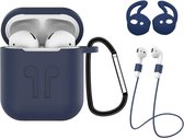 3-in-1 Siliconen Bescherm Hoes voor Apple AirPods Case Hoesje - Donker Blauw