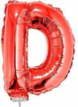 Rode opblaas letter ballon D op stokje 41 cm