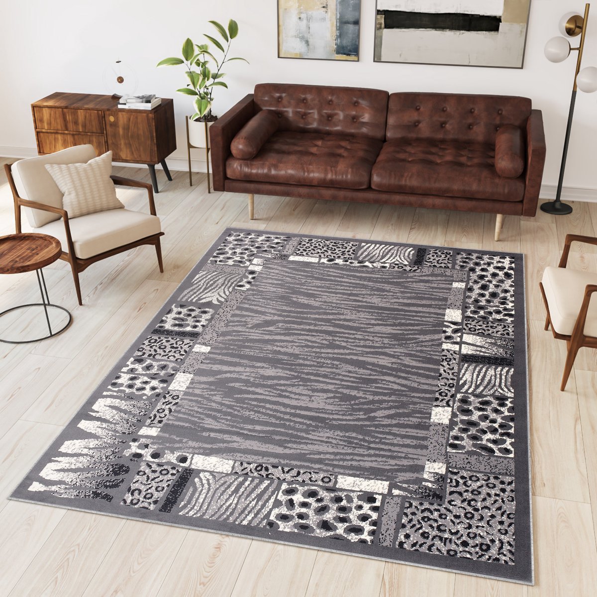 Tapiso Dream Vloerkleed Grijs Tijger Modern Woonkamer Tapijt Maat- 140x200