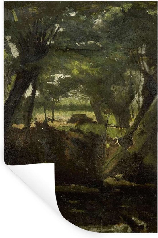 Sticker Muursticker George Hendrik Breitner - Vue sur la forêt - Peinture de George Hendrik Breitner - 60x120 cm - film adhésif autocollant - sticker mural repositionnable
