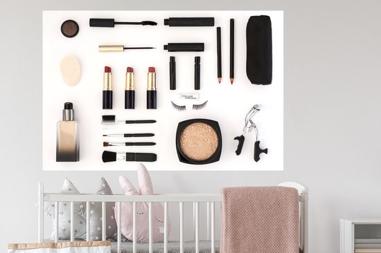 Sticker Muursticker Flat lay Beauty - Set de Maquillage - 120x80 cm - film adhésif autocollant - sticker mural repositionnable