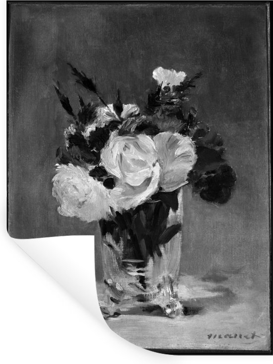 Muurstickers - Sticker Folie - Bloemen in kristallen vaas - Edouard Manet - 90x120 cm - Plakfolie - Muurstickers Kinderkamer - Zelfklevend Behang - Zelfklevend behangpapier - Stickerfolie