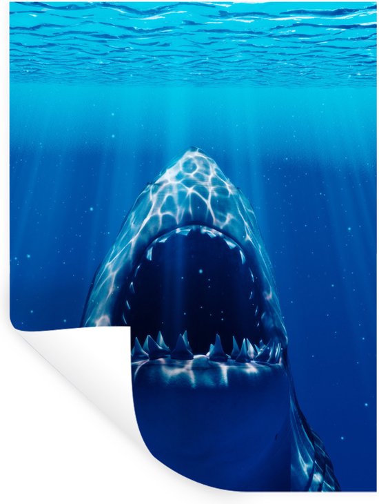 Muurstickers - Sticker Folie - Haai ontbloot zijn tanden - 90x120 cm - Plakfolie - Muurstickers Kinderkamer - Zelfklevend Behang - Zelfklevend behangpapier - Stickerfolie