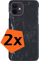 Hoes voor iPhone 11 Hoesje Marmeren Case Zwart - Hardcover Hoes Marmer Zwart Backcase - Hoes voor iPhone 11 Marmer Hoes - Zwart Marmer Hoesje 2 Stuks