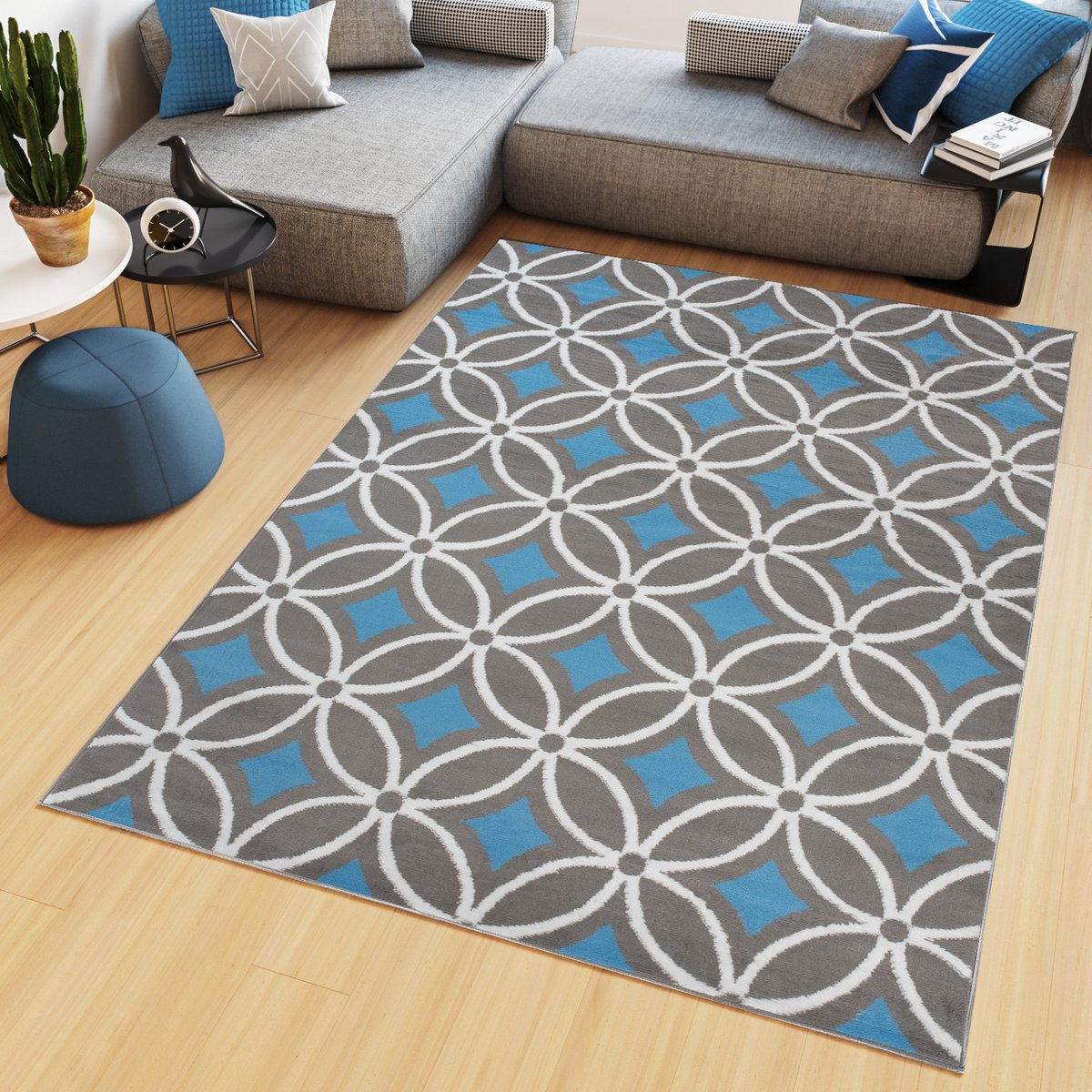 Tapiso Maya Vloerkleed Blauw Grijs Gebloemd Tapijten Maat- 130x190