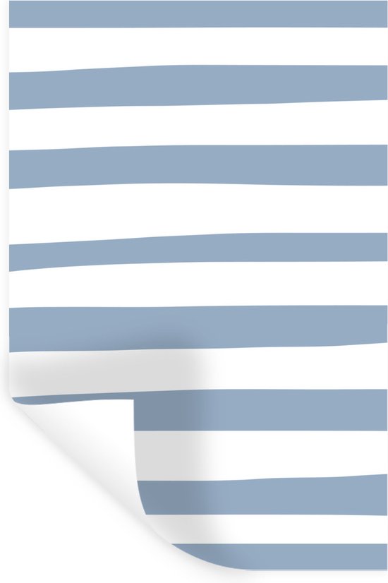 Sticker Muursticker Illustrations faites à la main 1 - Blauw avec fond rayé blanc - 60x90 cm - feuille autocollante - sticker mural repositionnable
