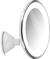 Navaris LED make-up spiegel - Vergrotende cosmeticaspiegel - 360° draaibaar - 7x vergroting - Met zuignap - Badkamerspiegeltje - Reisspiegel - Wit
