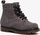 Groot leren meisjes veterboots met luipaardprint - Grijs - Maat 26 - Echt leer - Uitneembare zool