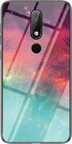 Voor Nokia 6.1 Plus/X6 Sterrenhemel Geschilderd Gehard Glas TPU Schokbestendig Beschermhoes (Kleurrijke Sterrenhemel)