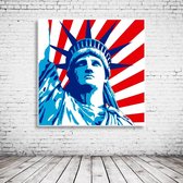 Pop Art Statue Of Liberty Acrylglas - 80 x 80 cm op Acrylaat glas + Inox Spacers / RVS afstandhouders - Popart Wanddecoratie