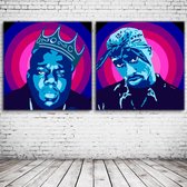 Pop Art Duo Tupac Shakur & Notorious BIG Canvas x2 - 100 x 100 cm - Canvasprint - Op dennenhouten kader - Geprint Schilderij - Popart Wanddecoratie