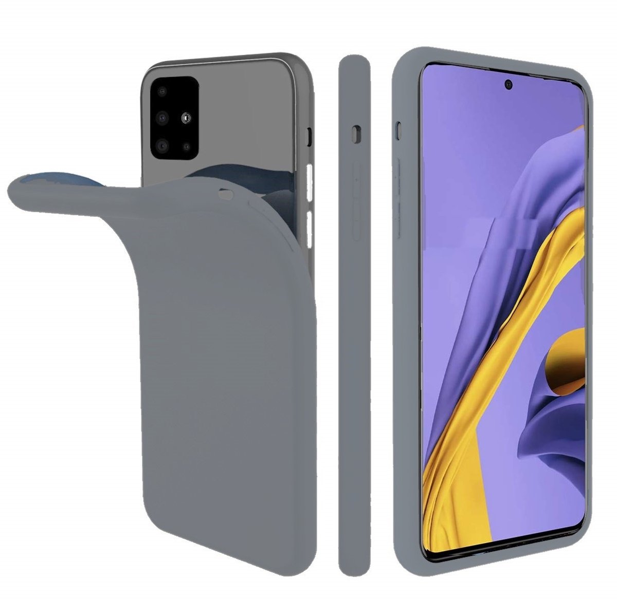 BixB Samsung A51 Hoesje - Nano Siliconen Glitter Backcover - Grijs