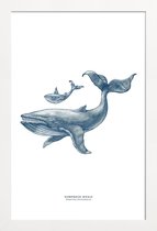 JUNIQE - Poster in houten lijst Humpback Whale II -40x60 /Blauw