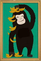 JUNIQE - Poster met houten lijst Gorilla Green -30x45 /Groen & Zwart