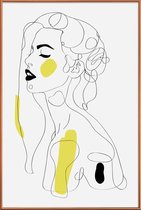 JUNIQE - Poster met kunststof lijst One Line Girl Part 2 -40x60 /Geel