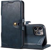 Kalf Textuur Gesp Horizontale Flip Leren Hoes Met Houder & Kaartsleuven & Portemonnee Voor iPhone 12/12 Pro (Blauw)