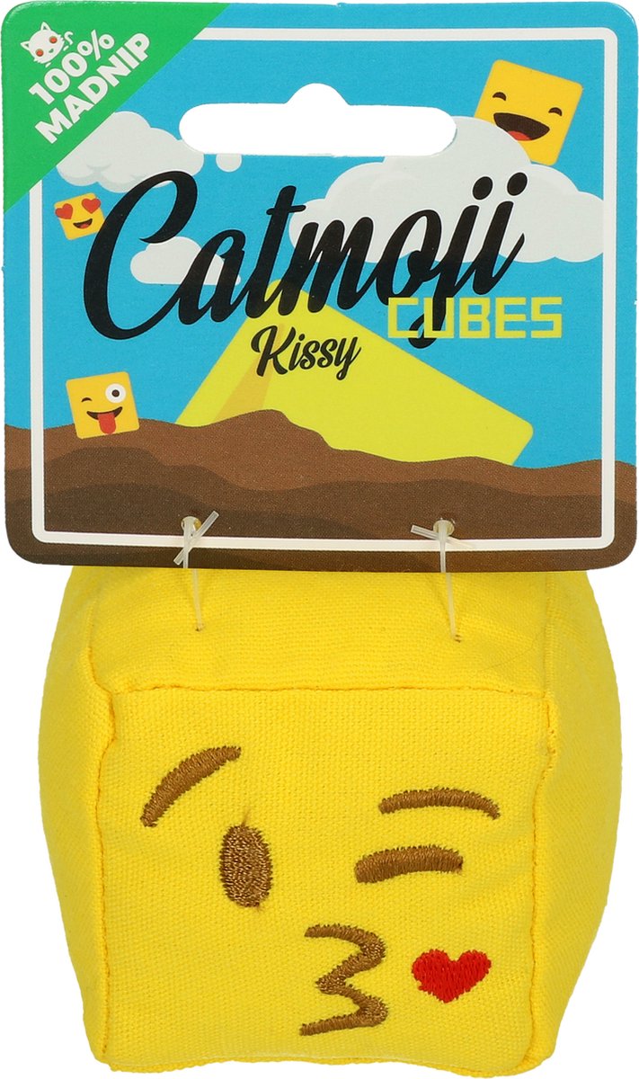 Emoji Cat Cube Kissy (met MadNip) Speelgoed voor katten - Kattenspeelgoed - Kattenspeeltjes