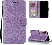 Voor Motorola Moto E7 Power Lace Flower Embossing Pattern Horizontale Flip lederen tas met houder & kaartsleuven & portemonnee & fotolijst (paars)