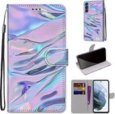 Voor Samsung Galaxy S21 FE Gekleurde tekening Cross Texture Horizontale Flip PU lederen tas met houder & kaartsleuven & portemonnee & lanyard (Fluorescerende watertextuur)