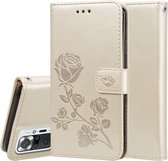 Voor Geschikt voor Xiaomi Redmi Note 10 Pro Rose reliëf horizontale flip PU lederen tas met houder & kaartsleuven & portemonnee (goud)