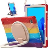 Voor Samsung Galaxy Tab A7 10.4 (2020) T500 / T505 siliconen + pc-beschermhoes met houder en schouderriem (kleurrijk rood)