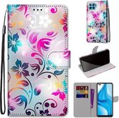 Voor OPPO F17 Pro / A93 4G / Reno4 Lite / Reno4 F Gekleurde tekening Cross Texture Horizontale flip PU lederen tas met houder & kaartsleuven & portemonnee & lanyard (kleurverloop kleurrijke b