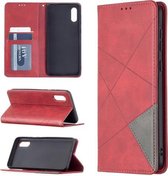 Voor Samsung Galaxy A02 Rhombus Texture Horizontale Flip Magnetische Leren Case met Houder & Kaartsleuven (Rood)