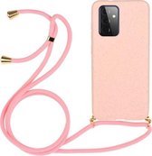 Voor Samsung Galaxy A72 5G / 4G tarwestro materiaal + TPU beschermhoes met draagkoord (roze)