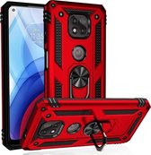 Voor Motorola Moto G Power (2021) Schokbestendige TPU + pc-beschermhoes met 360 graden roterende houder (rood)