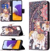 Voor Samsung Galaxy A22 5G Gekleurde Tekening Horizontale Flip Lederen Case met Houder & Kaartsleuven & Portemonnee (Bloem Olifant)