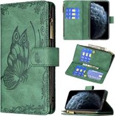 Voor iPhone 11 Pro Max Flying Butterfly Embossing Pattern Rits Horizontale Flip Leather Case met houder & kaartsleuven & portemonnee (groen)