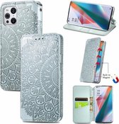 Voor OPPO Find X3 Pro / Find X3 Blooming Mandala Reliëfpatroon Magnetische horizontale flip lederen tas met houder & kaartsleuven & portemonnee (grijs)