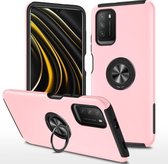 Voor Geschikt voor Xiaomi Poco M3 PC + TPU schokbestendige magnetische beschermhoes met onzichtbare ringhouder (roségoud)