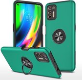 Voor Motorola Moto G9 Plus PC + TPU schokbestendige magnetische beschermhoes met onzichtbare ringhouder (donkergroen)