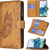 Voor Samsung Galaxy S20 Plus Vliegende Vlinder Embossing Patroon Rits Horizontale Flip Leren Case met Houder & Kaartsleuven & Portemonnee (Bruin)