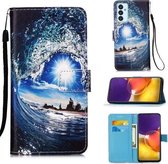 Voor Samsung Galaxy A82 5G Gekleurd tekeningpatroon Vlak geweven horizontaal Flip lederen hoesje met houder & kaartsleuf & portemonnee & lanyard (golven en zon)