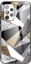 Voor Samsung Galaxy A52 5G / 4G Abstract Marble Pattern Glass beschermhoes (Rhombus Golden)