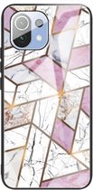Voor Geschikt voor Xiaomi Mi 11 Lite Abstract Marble Pattern Glass beschermhoes (Rhombus White Purple)