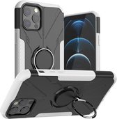 Machine Armor Bear Shockproof PC + TPU beschermhoes met ringhouder voor iPhone 12/12 Pro (wit)