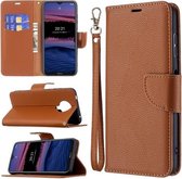 Voor Nokia G20 Litchi Textuur Pure Kleur Horizontale Flip Leren Case met Houder & Kaartsleuven & Portemonnee & Lanyard (Bruin)